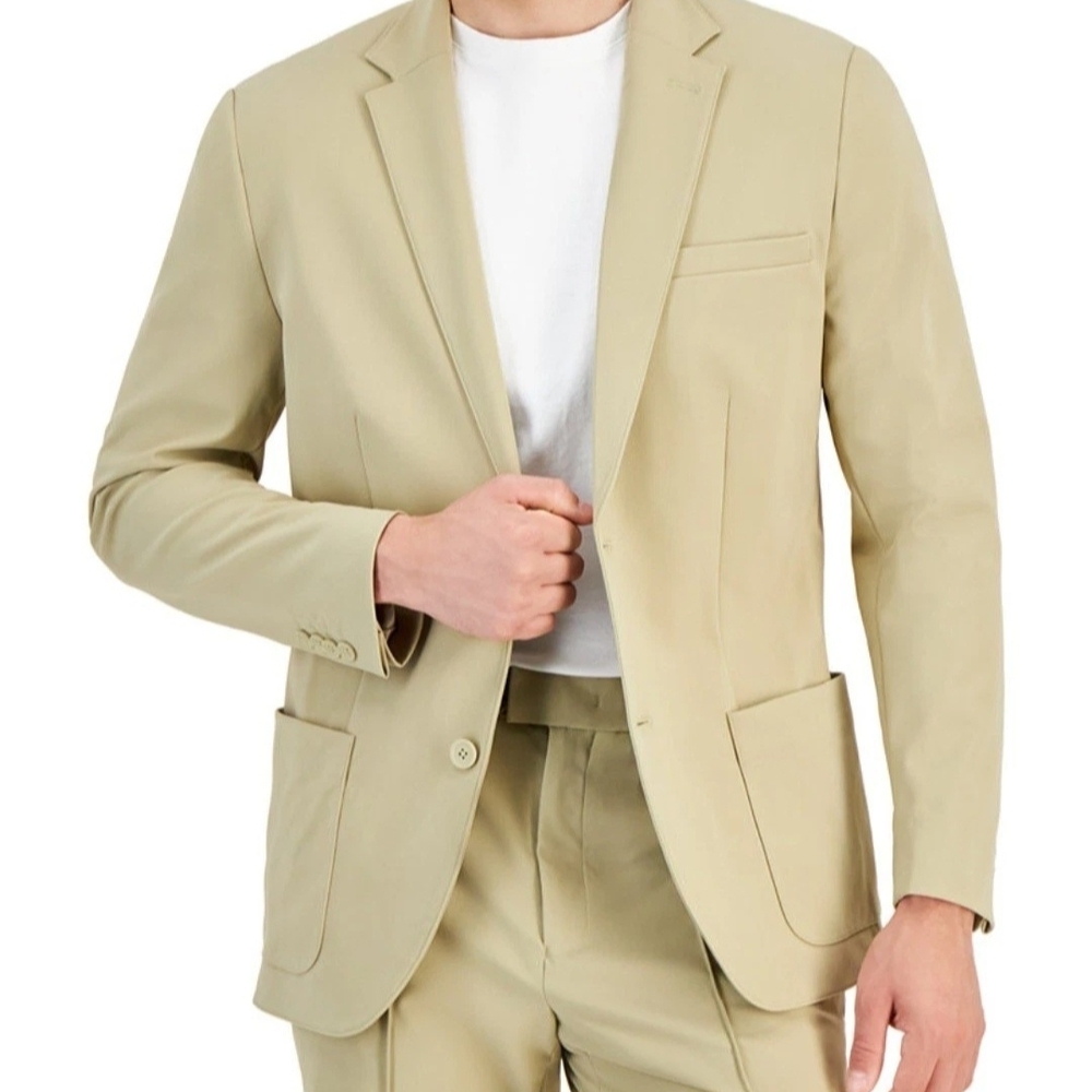 Alfani Men's Alfatech Notch Lapel Patch Pocket Blazer Twill, Tan Size M,L NWT